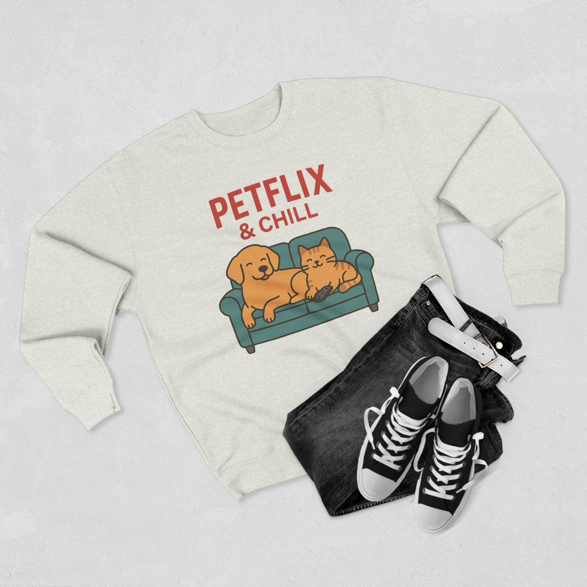 Petflix & Chill – Cozy Crewneck Sweatshirt for Pet Lovers