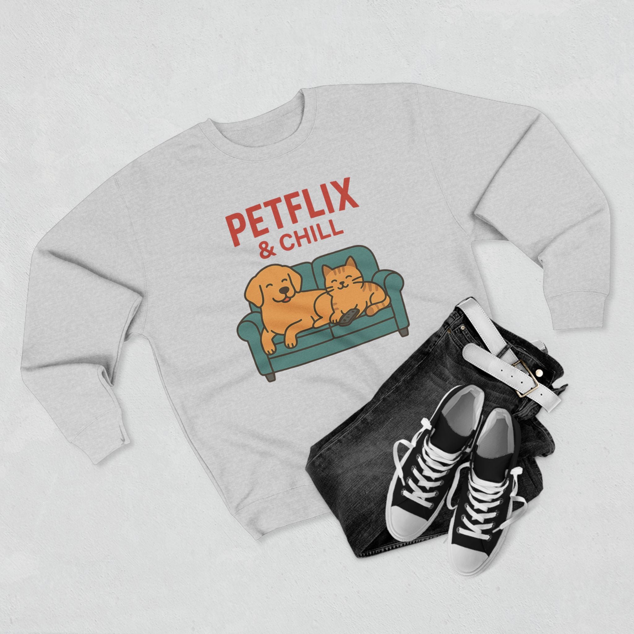 Petflix & Chill – Cozy Crewneck Sweatshirt for Pet Lovers